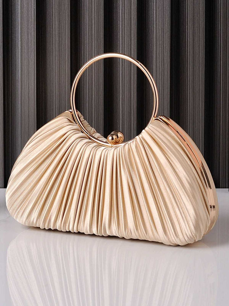 Pleated Ring-Handle Evening Bag