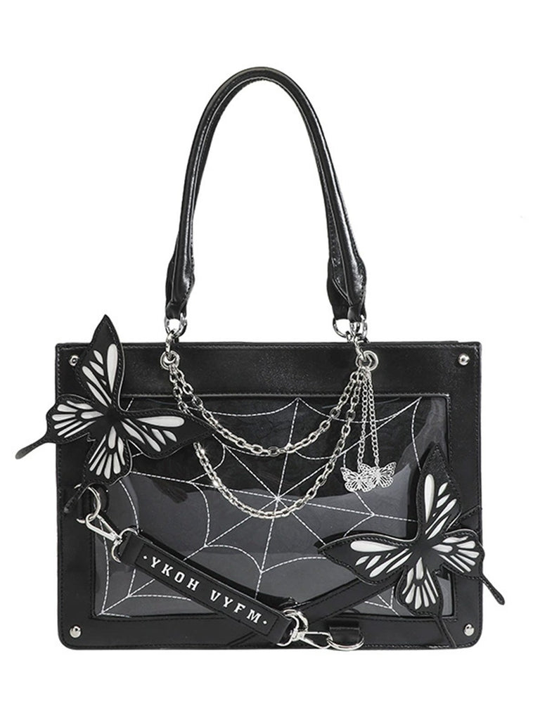 Gothic Butterfly Spider Web Chains Handbag