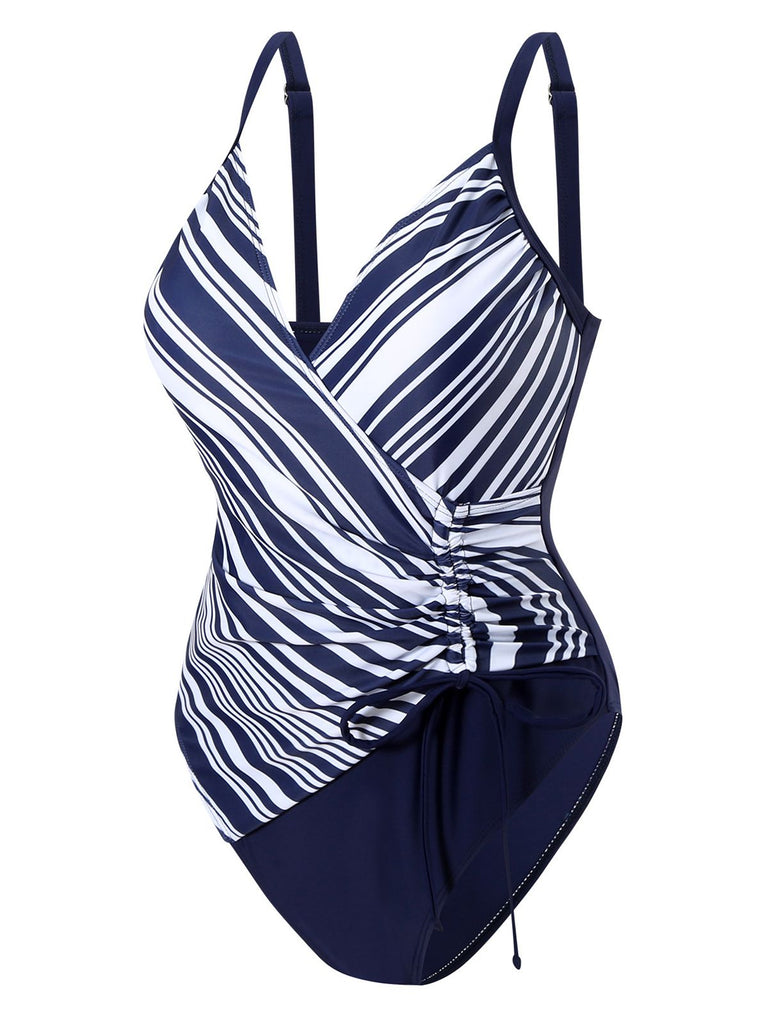 1960s Side-Laced V-Neck One-Piece Swimsuit