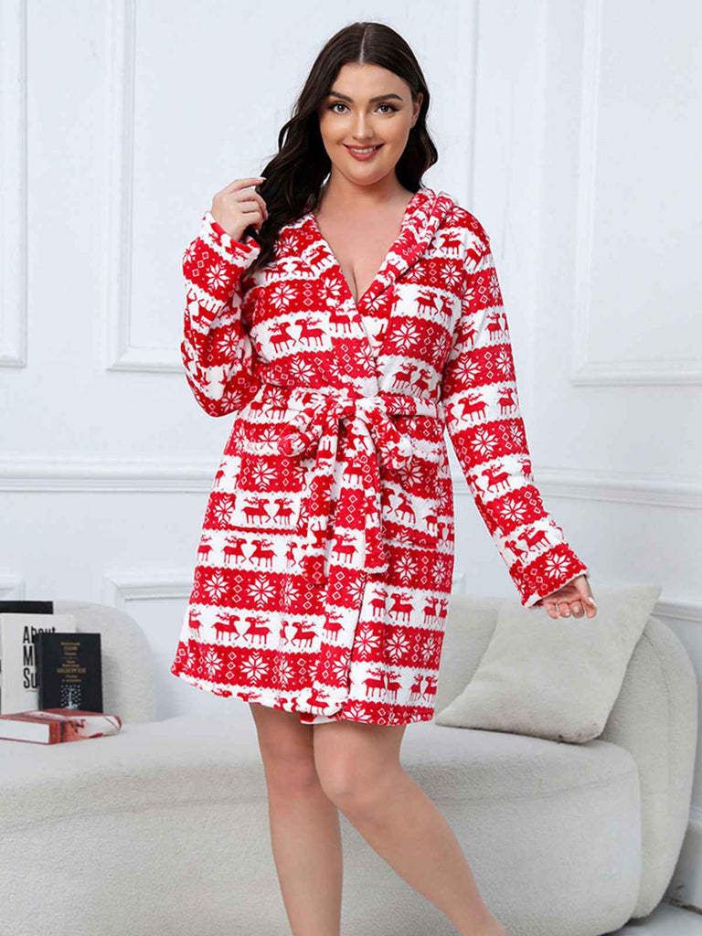 [Plus Size] 1940s Christmas Print Flannel Thickened Sleepwear