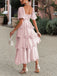 1940s Solid Puff Sleeve Ruffle Trim Tiered Dress