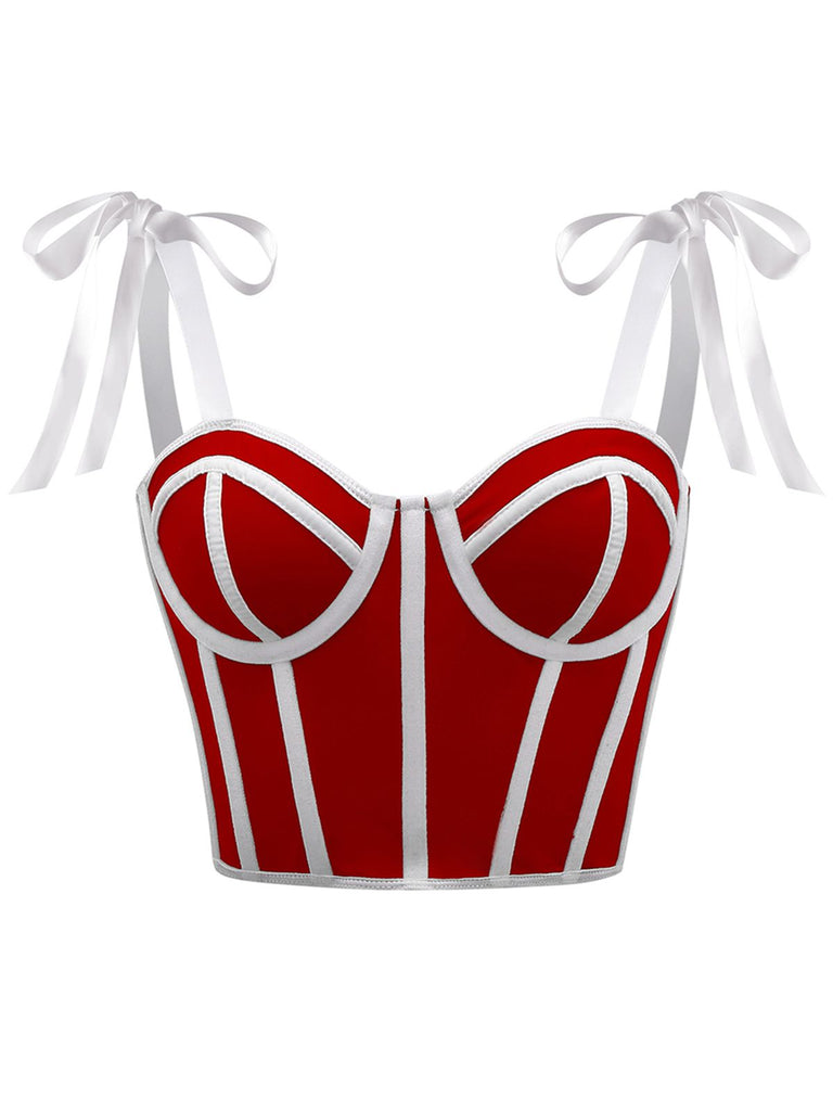 1940s Lace-Up Bow Mesh Corset Crop Camisole