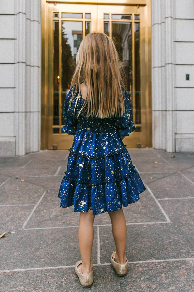 Blue 1950s Christmas Starry Sky Cake Lantern Parent-Child Dress