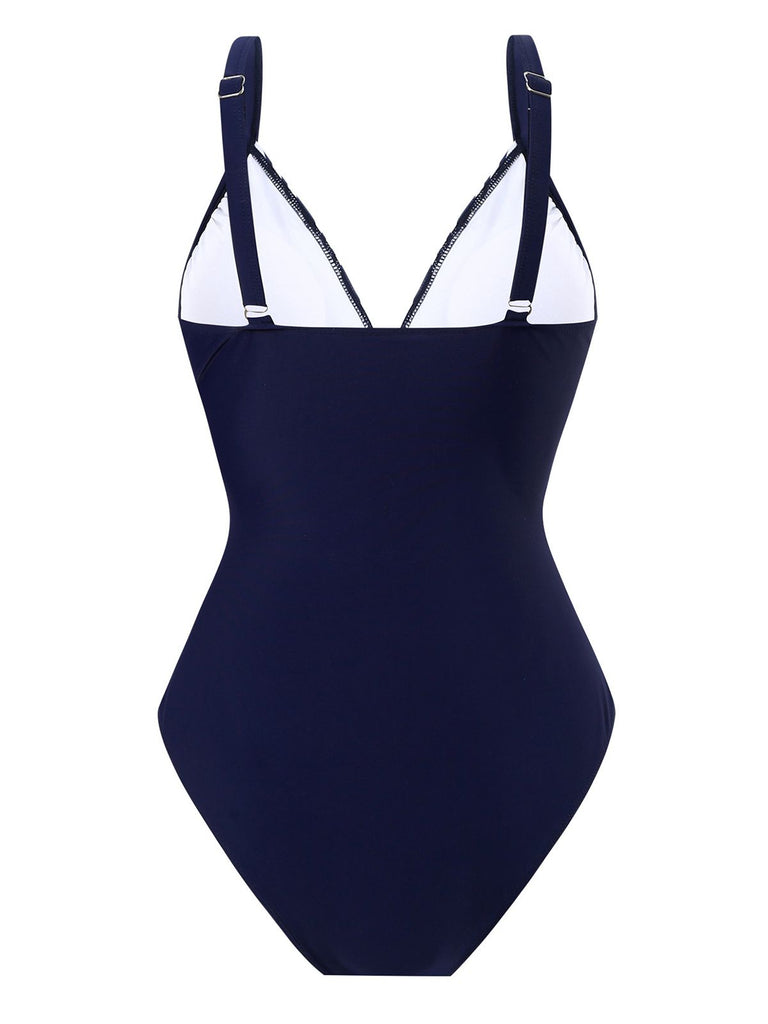 1960s Side-Laced V-Neck One-Piece Swimsuit