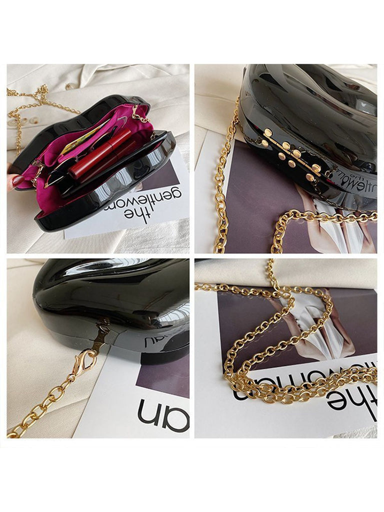 Lip-Shaped Metallic Shoulder Bag