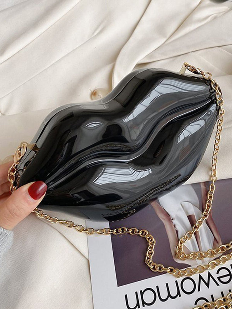 Lip-Shaped Metallic Shoulder Bag