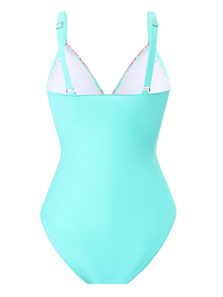 1960s Side-Laced V-Neck One-Piece Swimsuit