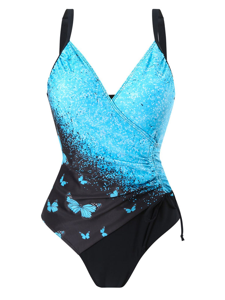1960s Side-Laced V-Neck One-Piece Swimsuit