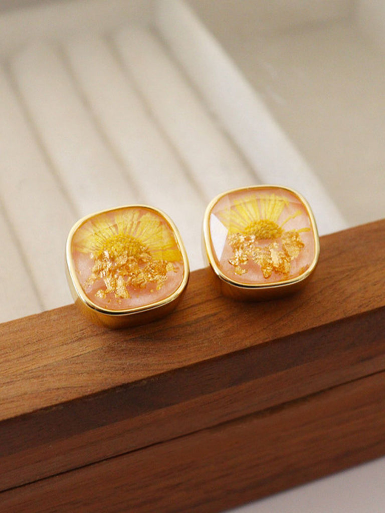 Christmas Gold Plated Camellia Earrings