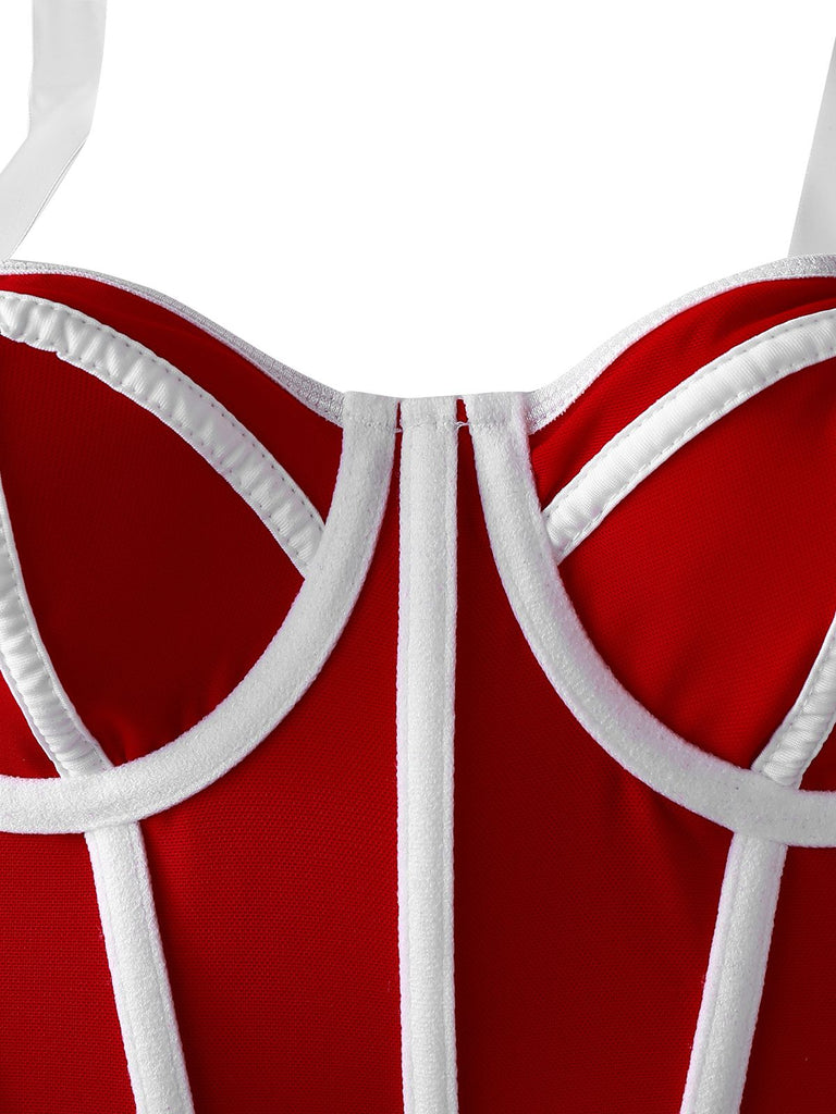 1940s Lace-Up Bow Mesh Corset Crop Camisole