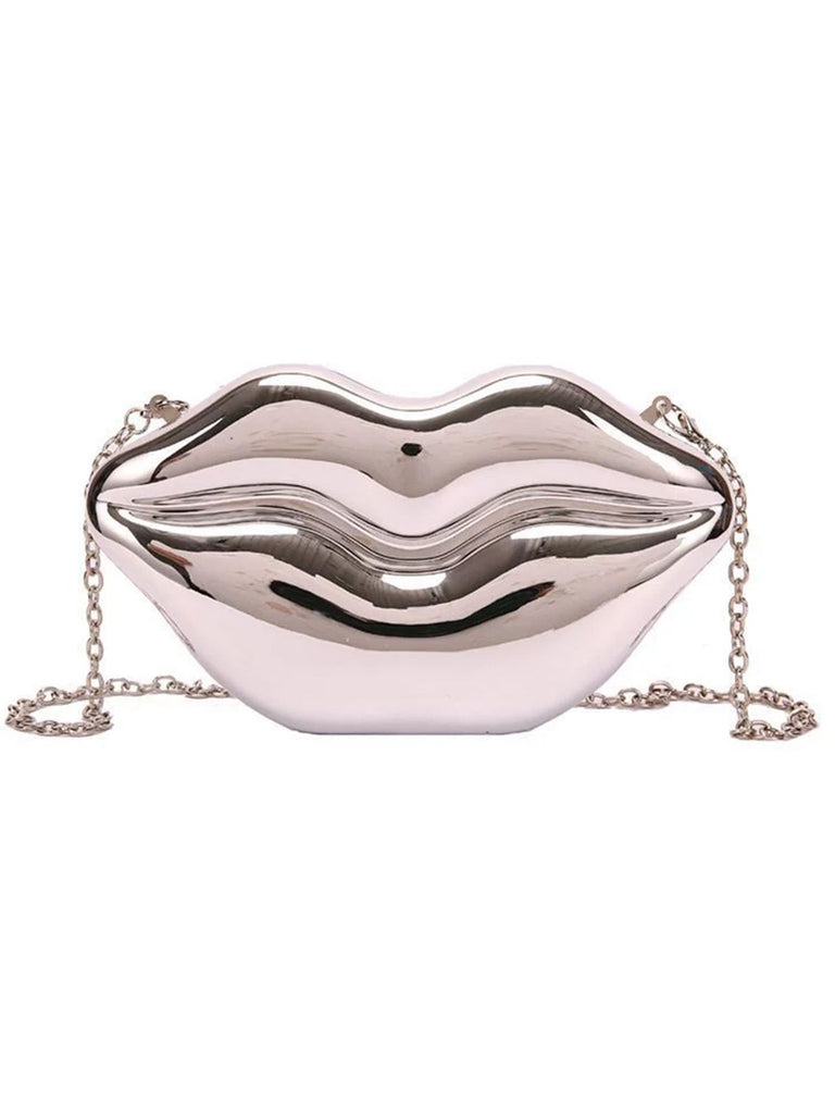 Lip-Shaped Metallic Shoulder Bag