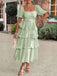 1940s Solid Puff Sleeve Ruffle Trim Tiered Dress