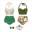Olive 1950s Lace-Up Halter Flowers Bikini Set - vintage fashion, retro style