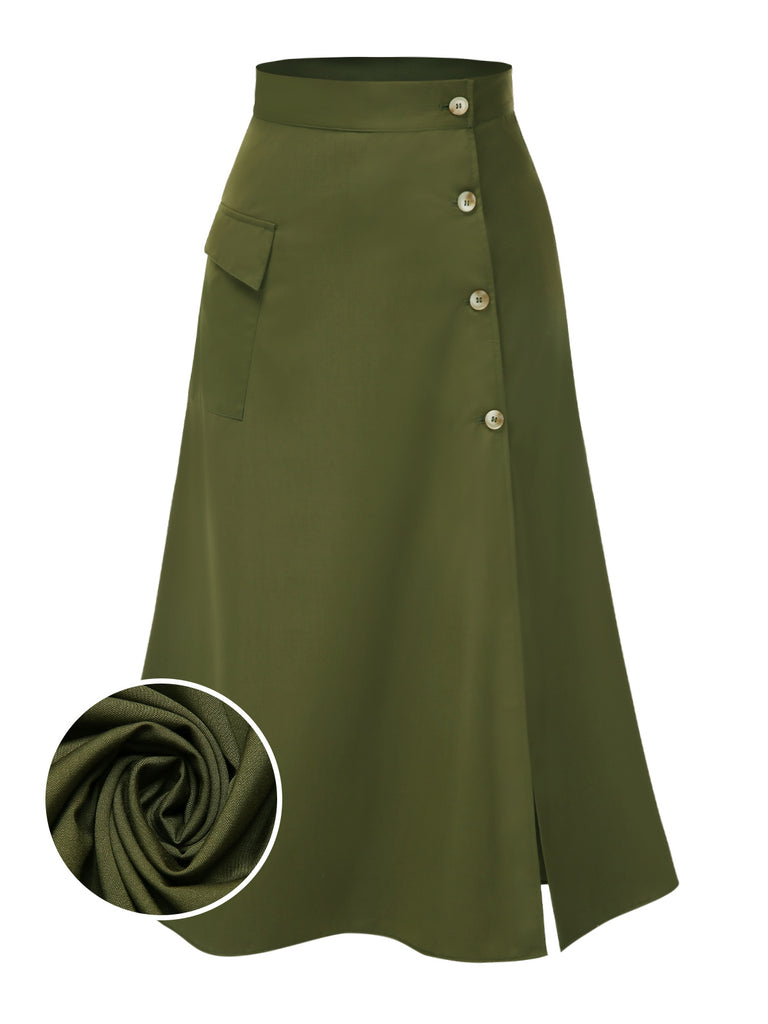 She sways in this Olive Green 1940s Button Slit Skirt and it's pure 1940s magic