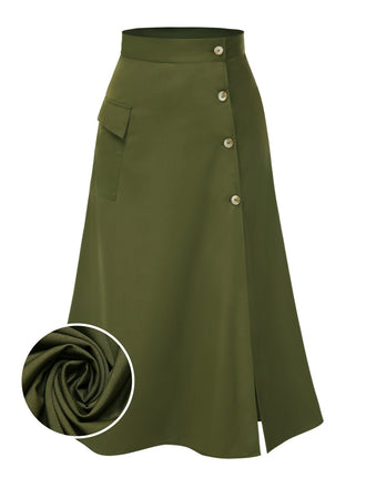 She sways in this Olive Green 1940s Button Slit Skirt and it's pure 1940s magic