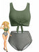 Olive Green 1940s Tie Front High-Waist Tankini Set - vintage fashion, retro style, classic elegance for vintage lovers