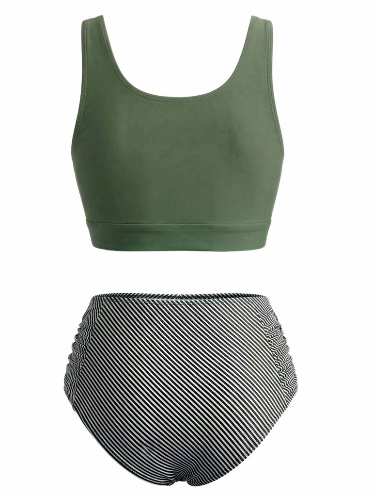 Olive Green 1940s Tie Front High-Waist Tankini Set | vintage fashion, retro style, classic elegance - perfect for retro fashion enthusiasts