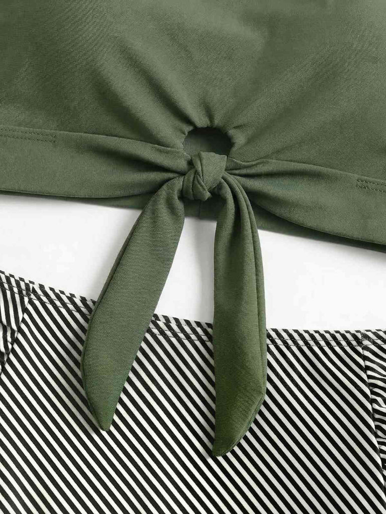 Olive Green 1940s Tie Front High-Waist Tankini Set - vintage fashion, retro style, classic elegance for vintage lovers