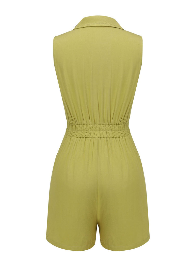 Olive Green 1950s Solid Lapel Belt Romper, vintage romper, retro jumpsuit - perfect for women who love vintage and retro fashion