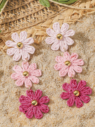 Ombre Raffia Woven Daisy Triple Drop Earrings - vintage jewelry, Art Deco for vintage lovers