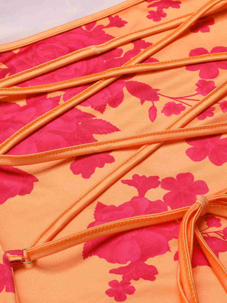 Orange 1930s Floral Cowl Neck Fishtail Dress, vintage dress, retro fashion, floral print - perfect for women who love vintage and retro fashion