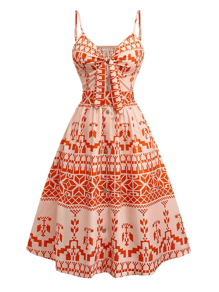 She slips into this Orange 1940s Floral Print Lace-Up Cut-Out Dress and suddenly it's a 1940s daydream