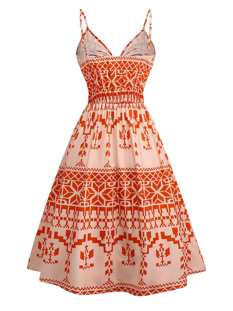 Orange 1940s Floral Print Lace-Up Cut-Out Dress: where 1940s romance meets her modern spirit