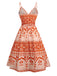 Orange 1940s Floral Print Lace-Up Cut-Out Dress: where 1940s romance meets her modern spirit
