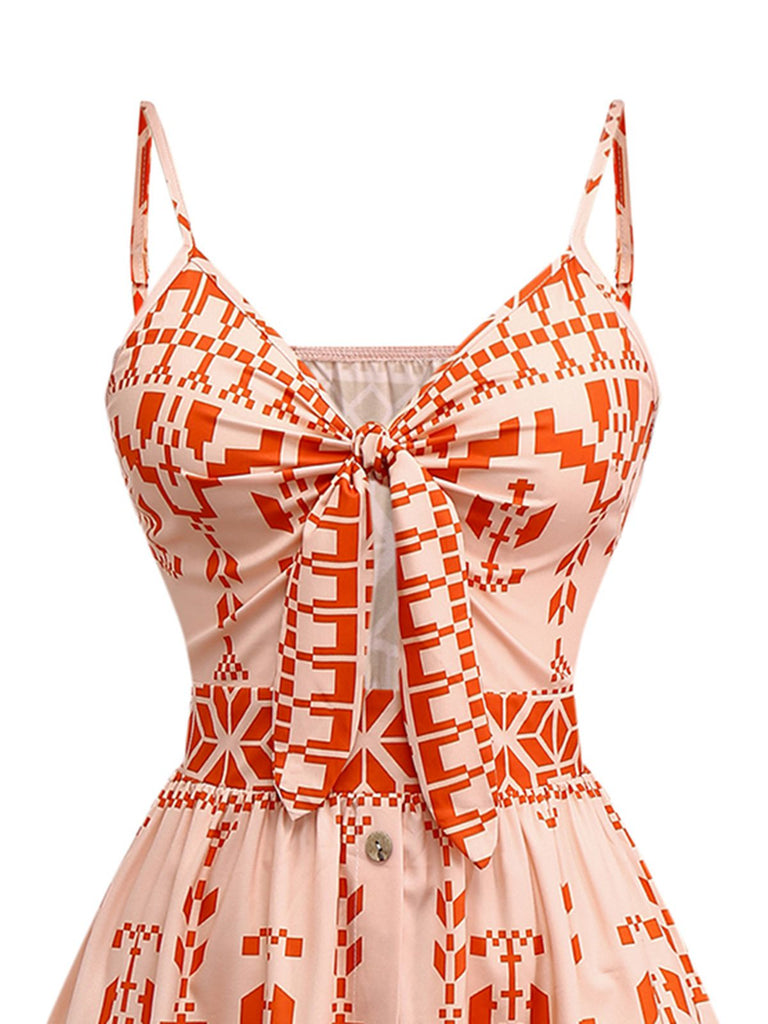 This Orange 1940s Floral Print Lace-Up Cut-Out Dress wraps her in 1940s elegance, one twirl at a time