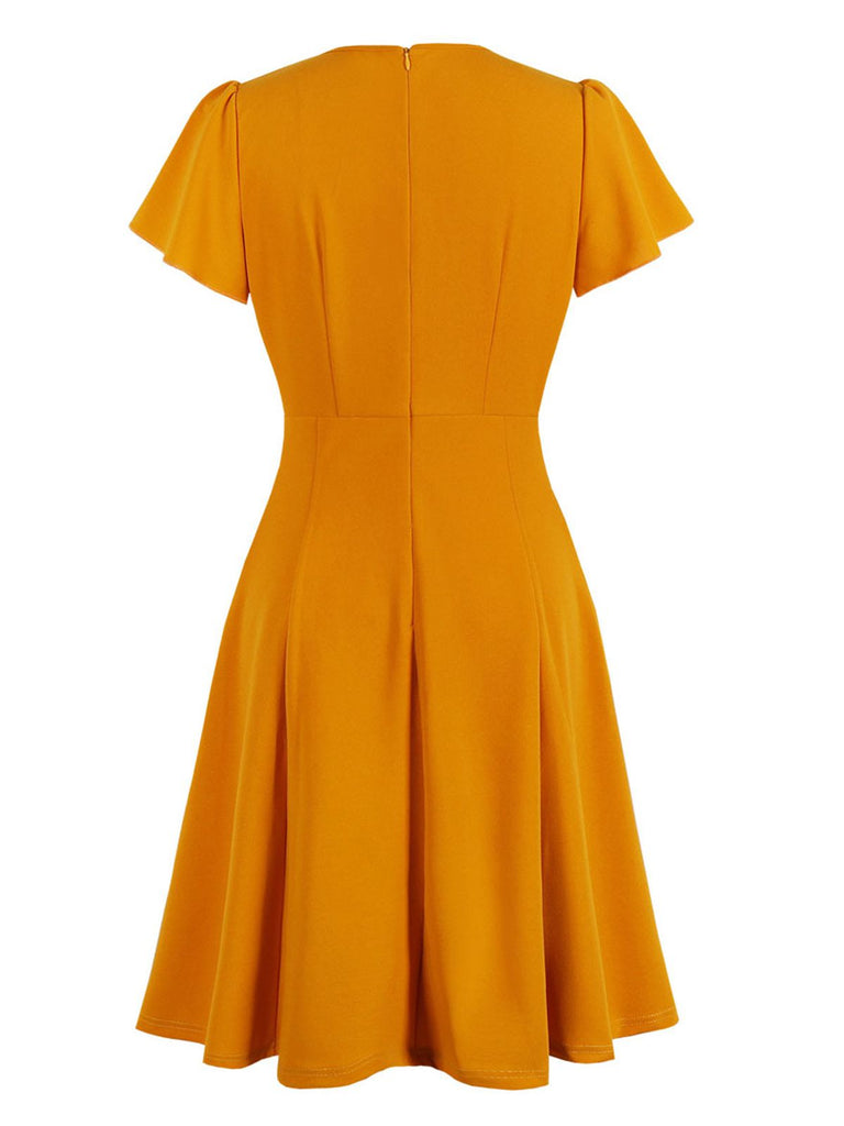 Orange 1940s Solid Lace-up Dress, vintage dress, retro fashion, lace detail - perfect for women who love vintage and retro fashion