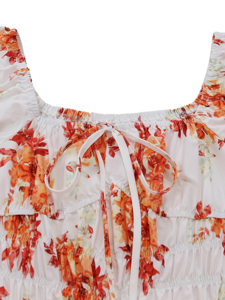 Orange 1940s Square Neck Midi Dress, vintage dress, retro fashion - perfect for women who love vintage and retro fashion