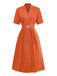 Orange 1940s V-Neck Brooch Button Solid Dress - vintage dress, retro fashion