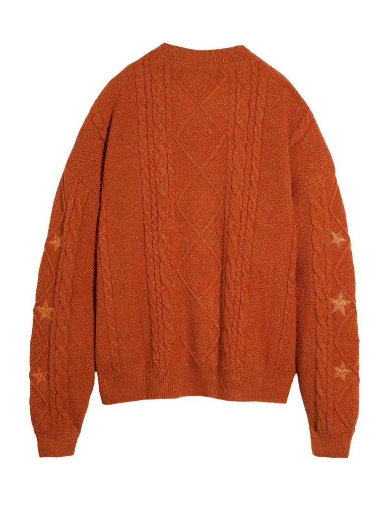 Orange 1940s V-Neck Star Embroidered Cardigan - vintage fashion, retro style, elegant red