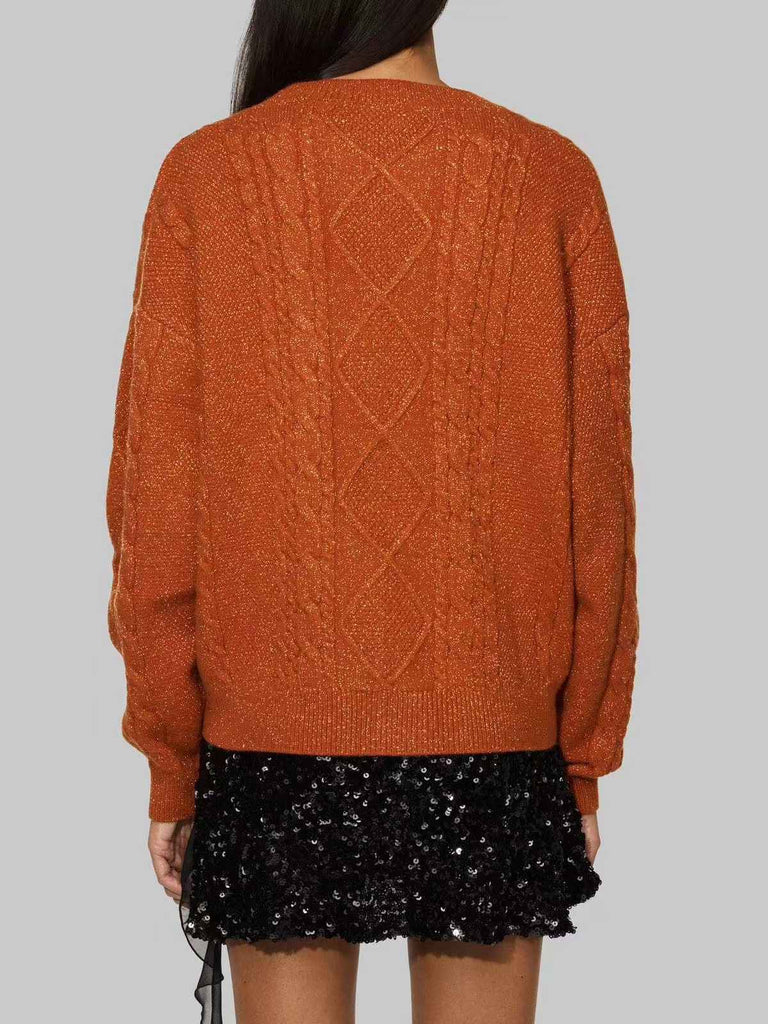 Orange 1940s V-Neck Star Embroidered Cardigan - vintage fashion, retro style, elegant red