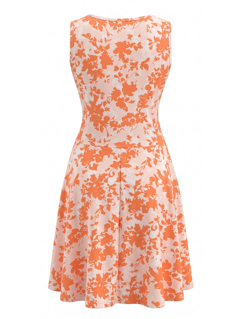 Orange 1940s Vintage Floral Print Swing Dress, vintage dress, retro fashion, rockabilly, pin-up fashion - perfect for women who love vintage and retro fashion