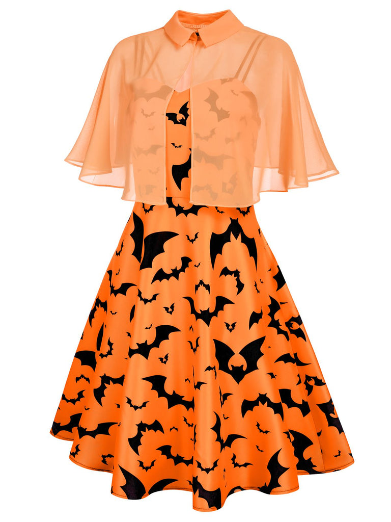 Orange 1950s Cape Patchwork Swing Dress — vintage elegance for the modern woman