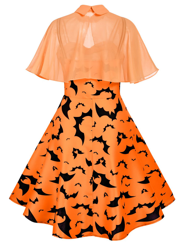 Orange 1950s Cape Patchwork Swing Dress: timeless style reimagined