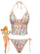 Orange 1950s Lemon Print Halter Tankini Set - vintage fashion, retro style