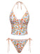 Orange 1950s Lemon Print Halter Tankini Set - vintage fashion, retro style