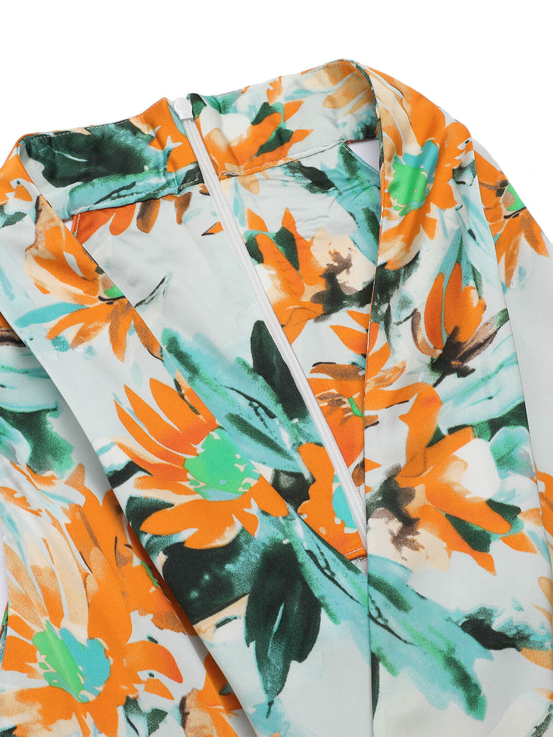 Orange 1950s Painted Sunflower V-Neck Romper | Retro Stage