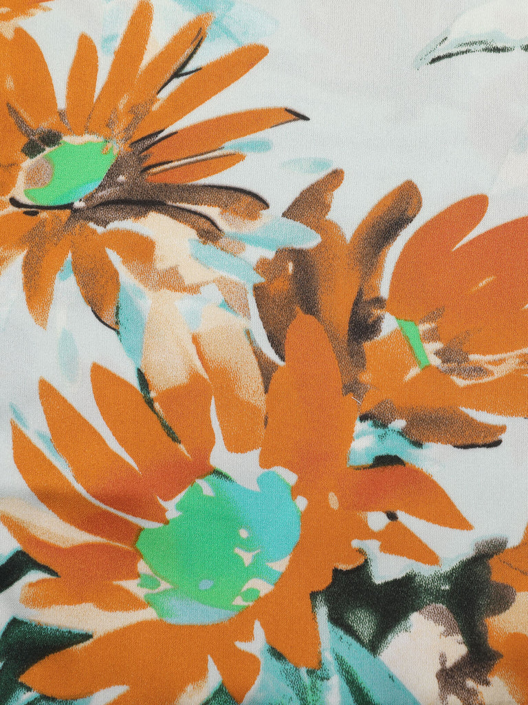 Orange 1950s Painted Sunflower V-Neck Romper, vintage romper, retro jumpsuit - perfect for women who love vintage and retro fashion