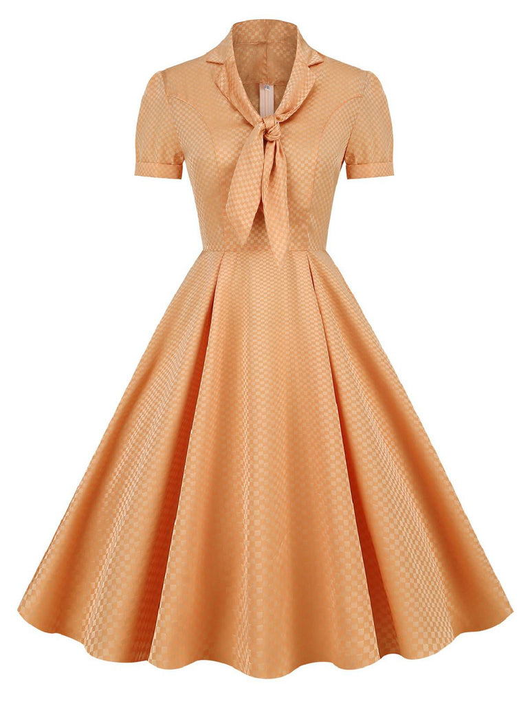 Orange 1950s Plaid Tie Collar Dress — vintage elegance for the modern woman