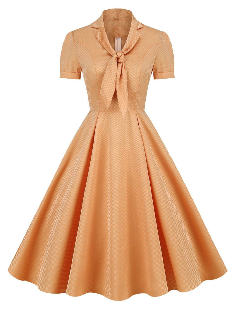 orange plaid dress Retro Stage 1950s Plaid Tie Collar Dress Orange