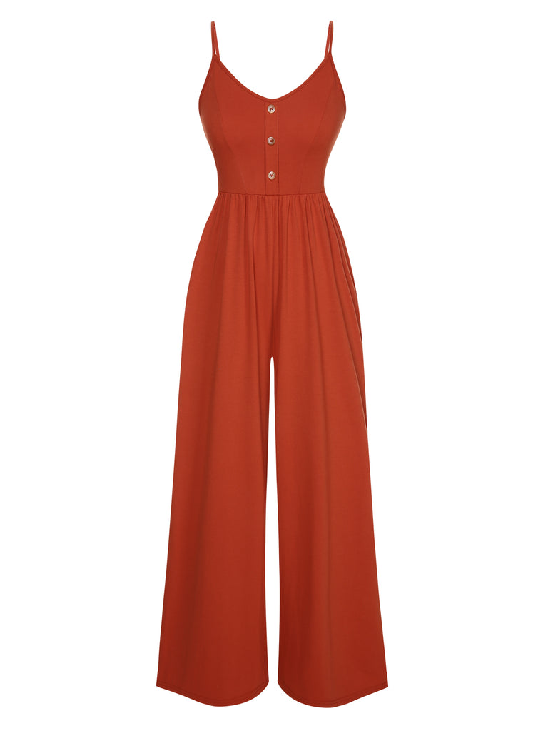 Orange 1950s Solid Button Suspender Jumpsuit, vintage romper, retro jumpsuit - perfect for women who love vintage and retro fashion