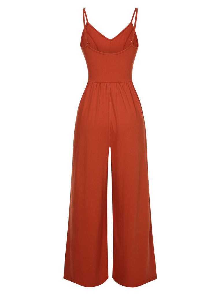 Orange 1950s Solid Button Suspender Jumpsuit, vintage romper, retro jumpsuit - perfect for women who love vintage and retro fashion