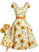 Orange Color 1950s Vintage Floral Dress