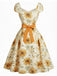 Orange Color 1950s Vintage Floral Dress