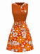 Orange 1960s Boho Psychedelic Floral Belted Dress - vintage dress, retro fashion