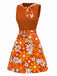 Orange 1960s Boho Psychedelic Floral Belted Dress - vintage dress, retro fashion