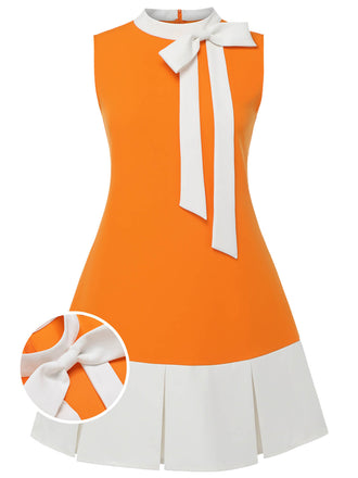 [Plus Size] Orange 1960s Bow Patchwork Sleeveless Dress, vintage dress, retro fashion - perfect for women who love vintage and retro fashion